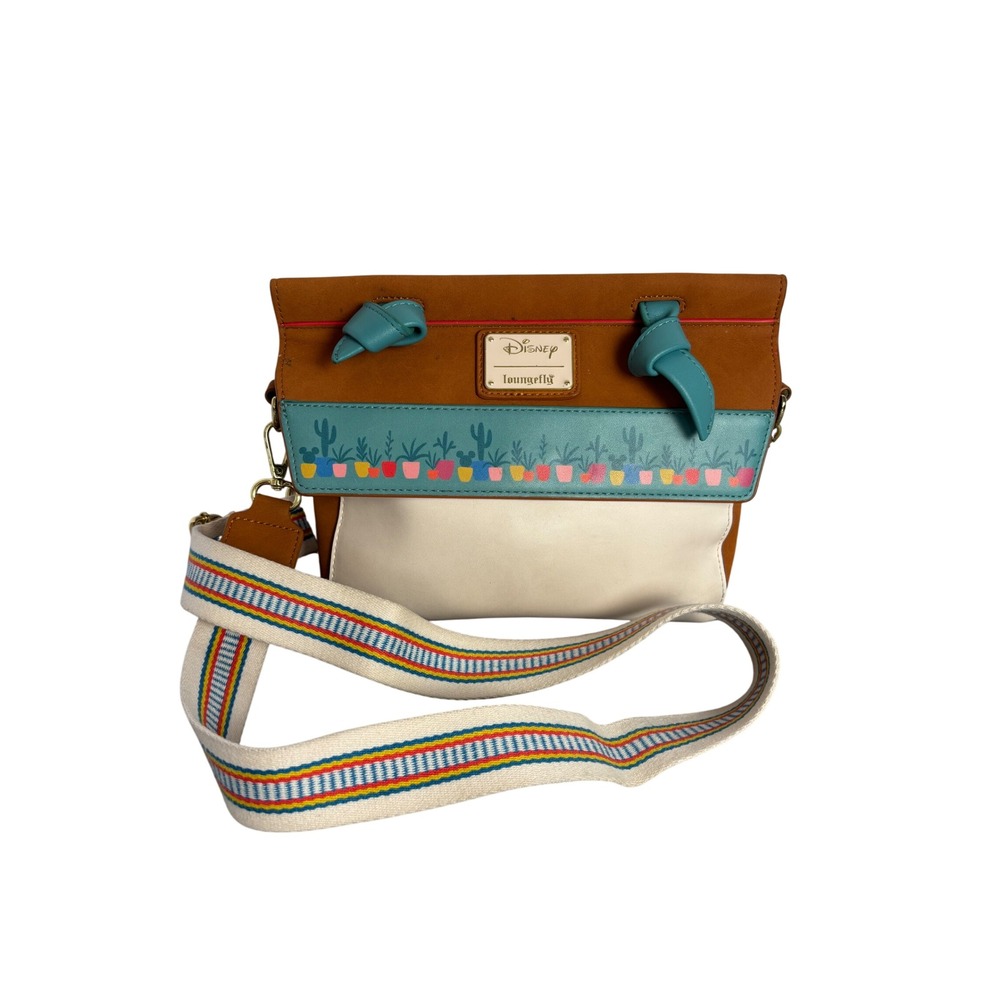 Disney Loungefly Cactus Succulent Hidden Mickey Crossbody Bag Brown‎ Teal Cream